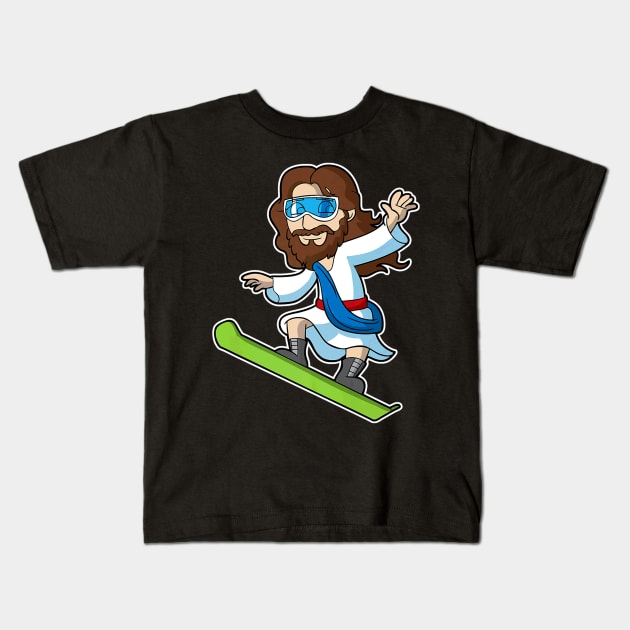 Snowboard Jesus Lover Kids T-Shirt by Melaine GoddessArt